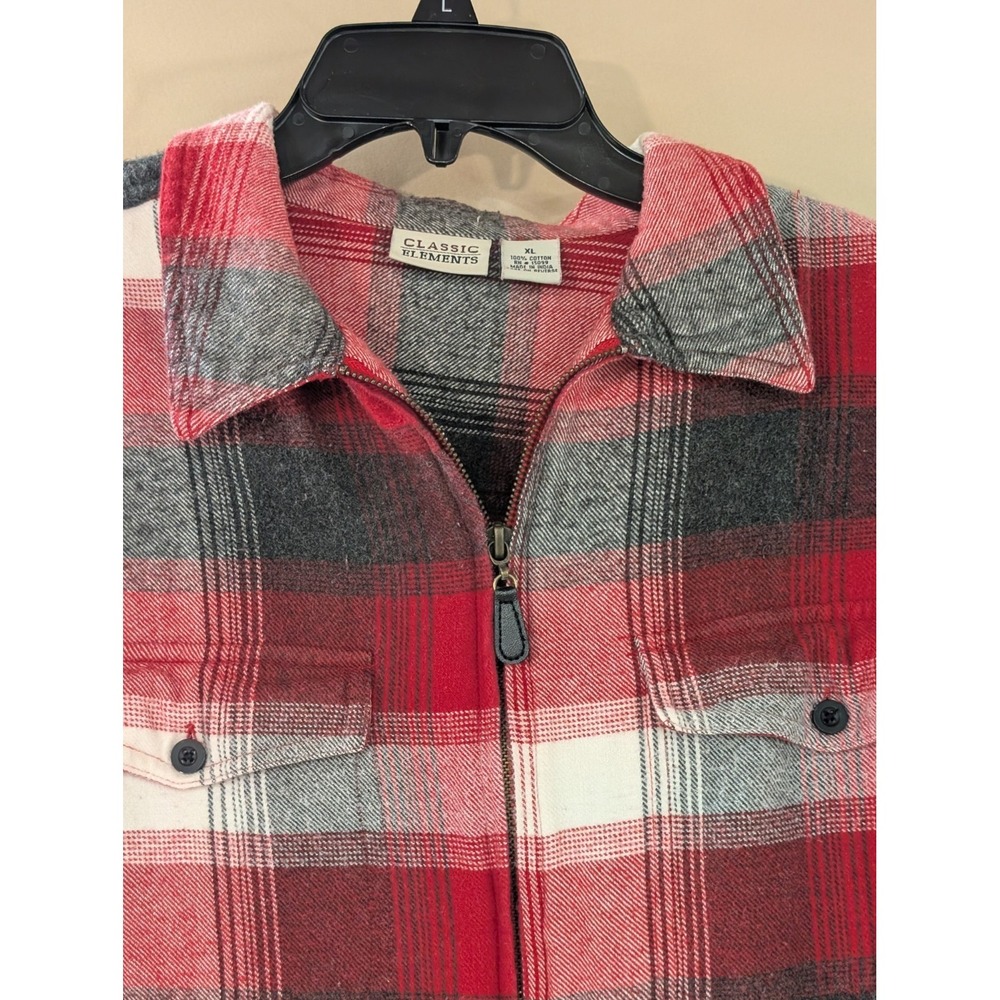 Classic Elements Women's Zip Front Flannel Shirt Red‎ Plaid XL Cotton Jacket Top - Picture 3 of 5
